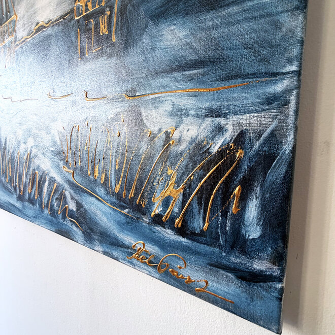Dutch Windmill – Delft Blue Heritage. – Original Painting by Rick Triest – 100 × 100 × 2.5 cm – HOLLANDS LICHT