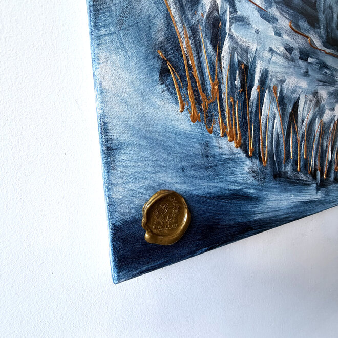 Dutch Windmill – Delft Blue Heritage. – Original Painting by Rick Triest – 100 × 100 × 2.5 cm – HOLLANDS LICHT