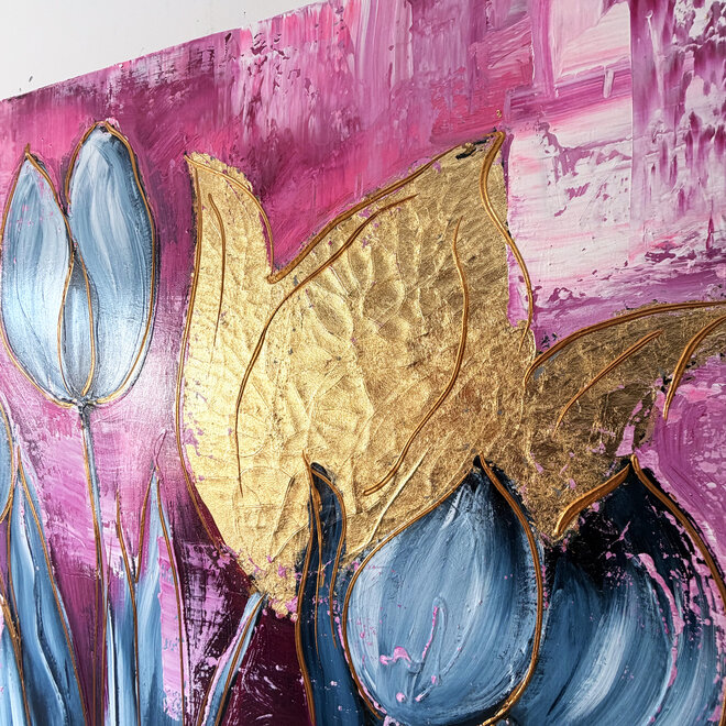 Painting - 100x150 cm - Rick Triest - Tulpenmanie - Compositie van tulpen met goud #19