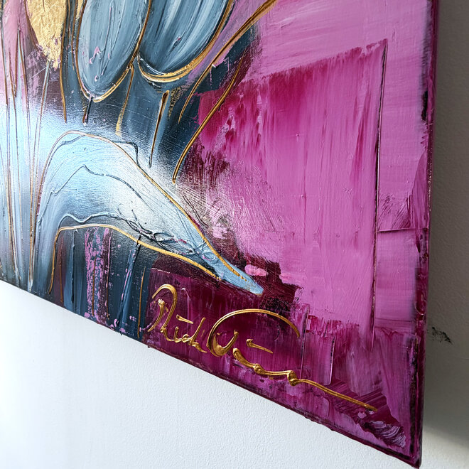 Schilderij - 100x150 cm - Rick Triest - Tulpenmanie - Compositie van tulpen met goud #19