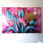 Schilderij - 100x150 cm - Rick Triest - Tulpenmanie - Compositie van tulpen met goud #19