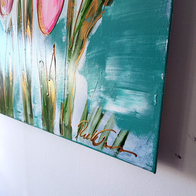 Painting - 100x150 cm - Rick Triest - Tulpenmanie - Compositie van tulpen met goud #17