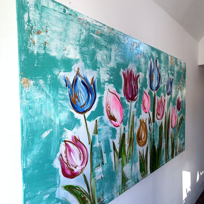 Painting - 100x150 cm - Rick Triest - Tulpenmanie - Compositie van tulpen met goud #17