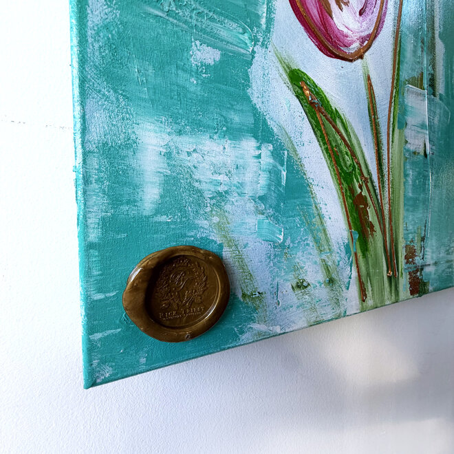 Schilderij - 100x150 cm - Rick Triest - Tulpenmanie - Compositie van tulpen met goud #17