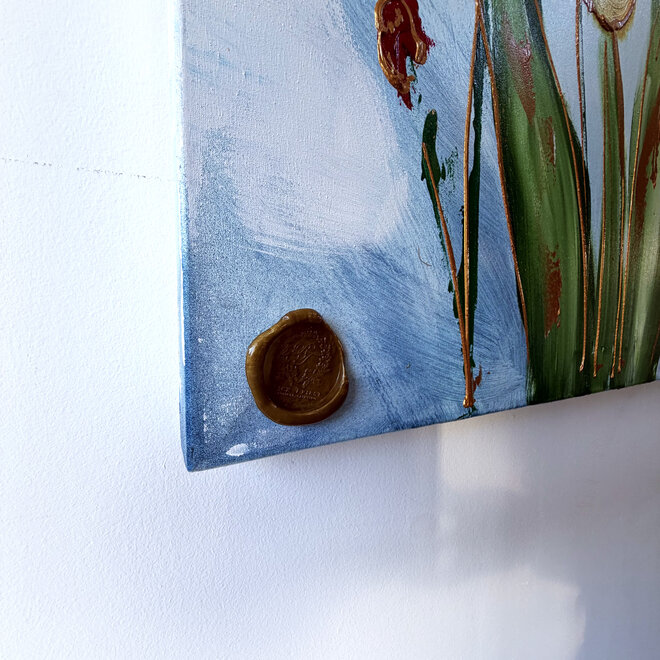 Schilderij - 100x150 cm - Rick Triest - Tulpenmanie - Compositie van tulpen met goud #16