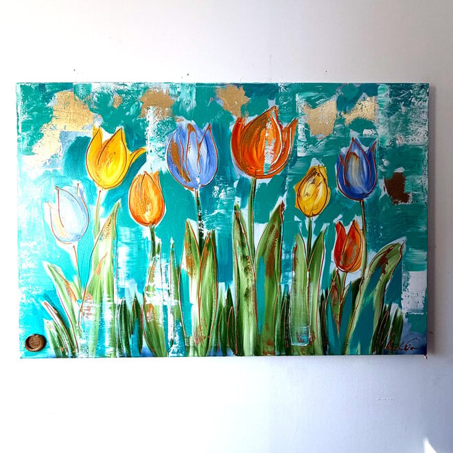 Painting  - 100x150 cm - Tulpenmanie - Compositie van tulpen met goud #15