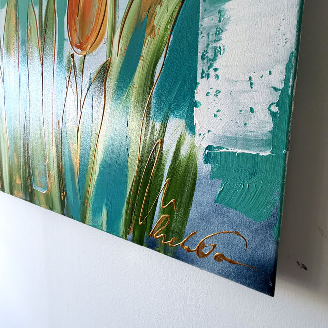 Painting  - 100x150 cm - Rick Triest - Tulpenmanie - Compositie van tulpen met goud #15