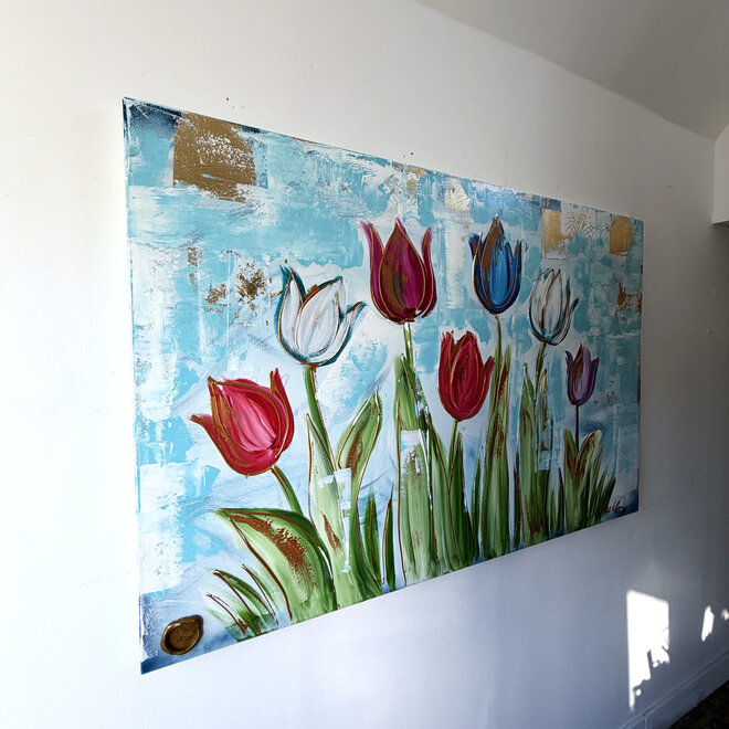 Painting - 100x150 cm - Rick Triest - Tulpenmanie - Compositie van tulpen met goud #14
