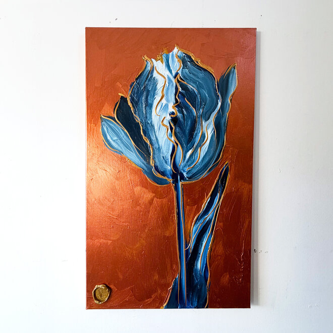 Schilderij - 60 x100 cm - Tulpenmanie - Inspired by Dutch masters - Copper & Gold