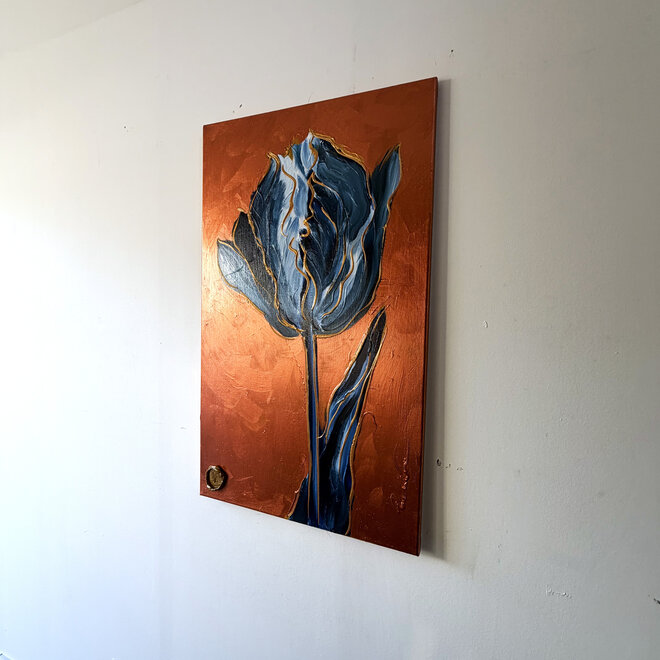 Schilderij -60x100 cm -Rick Triest - Tulpenmanie - Inspired by Dutch masters- Copper & Gold