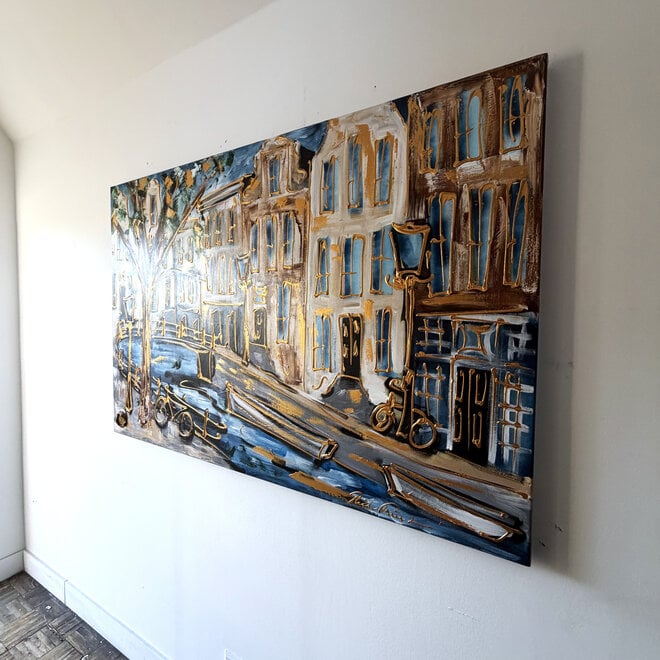 Painting- 100x150cm - Rick Triest - Amsterdam Herengracht -Sky Blue and Gold #18