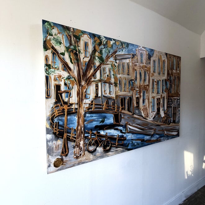 Painting- 100x150cm - Rick Triest - Amsterdam Herengracht -Sky Blue and Gold #18