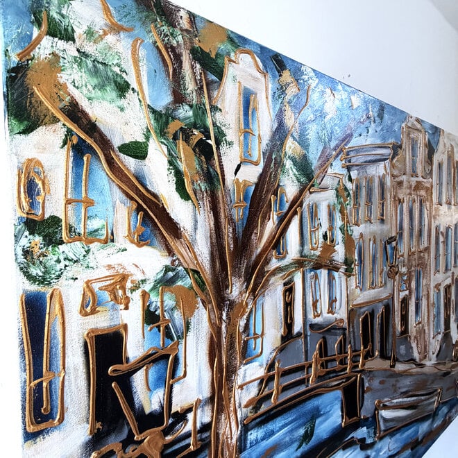 Painting- 100x150cm - Rick Triest - Amsterdam Herengracht -Sky Blue and Gold #18