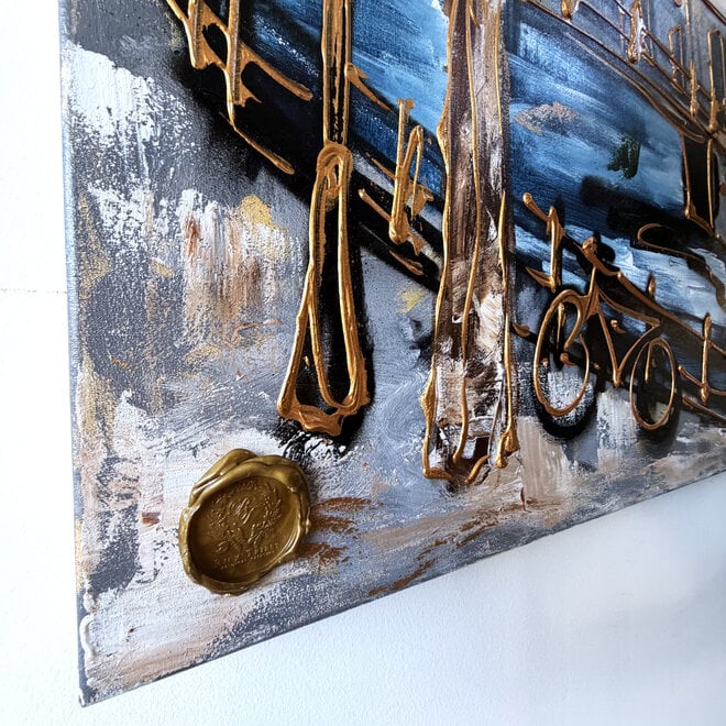 Painting- 100x150cm - Rick Triest - Amsterdam Herengracht -Sky Blue and Gold #18