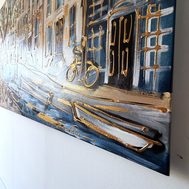 Painting- 100x150cm - Rick Triest - Amsterdam Herengracht -Sky Blue and Gold #18
