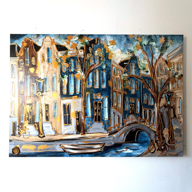 Painting- 100x150cm - Rick Triest - Amsterdam Herengracht -Sky Blue and Gold #17