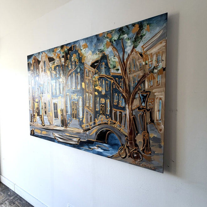 Painting- 100x150cm - Rick Triest - Amsterdam Herengracht -Sky Blue and Gold #17