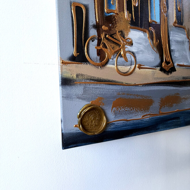 Painting- 100x150cm - Rick Triest - Amsterdam Herengracht -Sky Blue and Gold #17