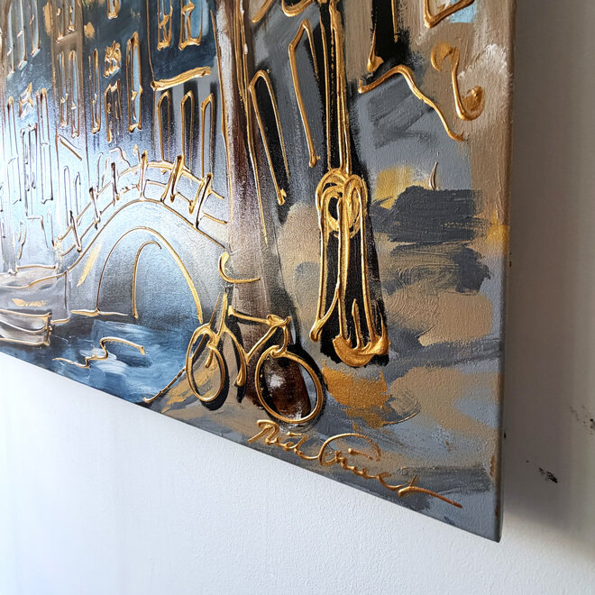 Painting- 100x150cm - Rick Triest - Amsterdam Herengracht -Sky Blue and Gold #17