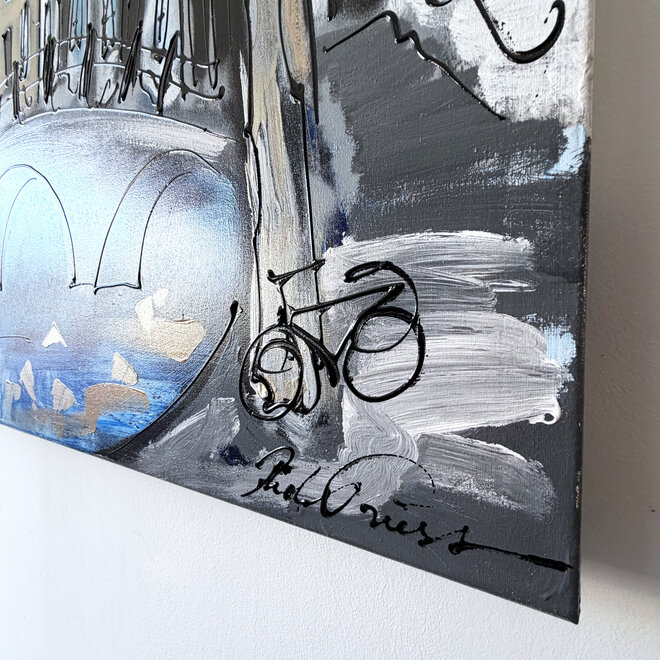 Schilderij- 100x150cm - Rick Triest - Amsterdam Herengracht -Sky Blue and Gold #16
