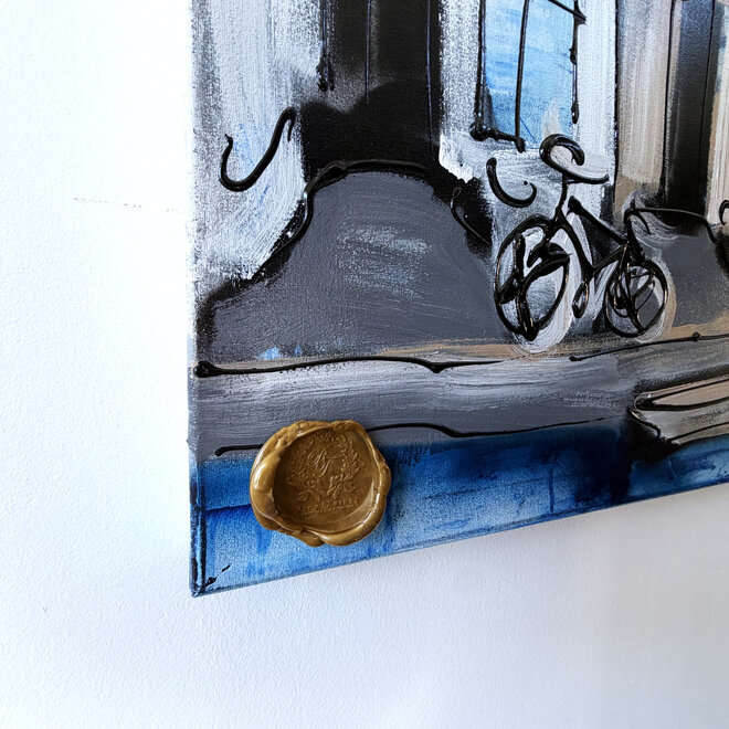Schilderij- 100x150cm - Rick Triest - Amsterdam Herengracht -Sky Blue and Gold #16