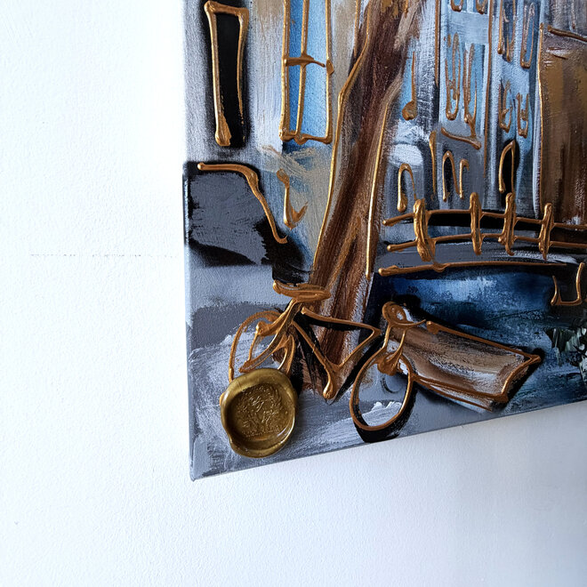 Schilderij- 100x150cm - Rick Triest - Amsterdam Herengracht -Sky Blue and Gold #15 - Westertoren