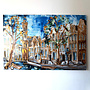 Painting- 100x150cm - Rick Triest - Amsterdam Herengracht -Sky Blue and Gold #15 - Westertoren