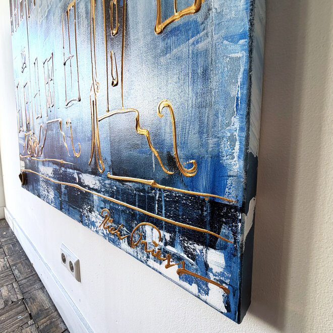 Painting- 100x150cm - Rick Triest - Amsterdam Herengracht -Sky Blue and Gold #14 - Westertoren