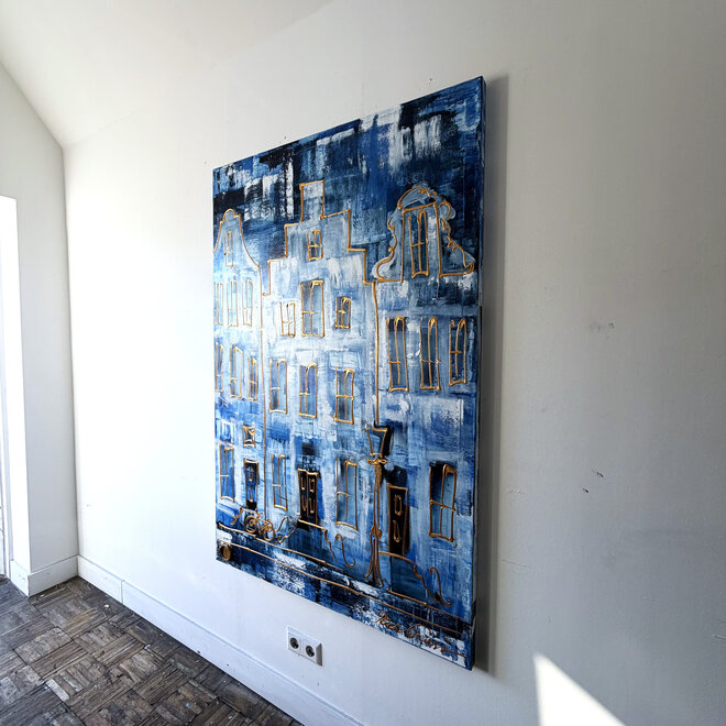 Painting- 100x150cm - Rick Triest - Amsterdam Herengracht -Sky Blue and Gold #12