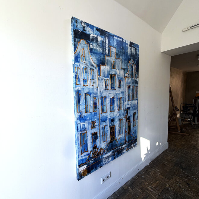 Painting- 100x150cm - Rick Triest - Amsterdam Herengracht -Sky Blue and Gold #12