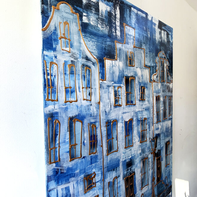 Painting- 100x150cm - Rick Triest - Amsterdam Herengracht -Sky Blue and Gold #12