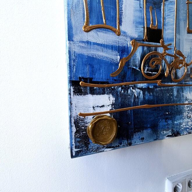 Painting- 100x150cm - Rick Triest - Amsterdam Herengracht -Sky Blue and Gold #12