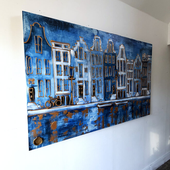 Painting- 100x150cm - Rick Triest - Amsterdam Herengracht -Sky Blue and Gold #11