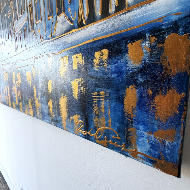 Painting- 100x150cm - Rick Triest - Amsterdam Herengracht -Sky Blue and Gold #11
