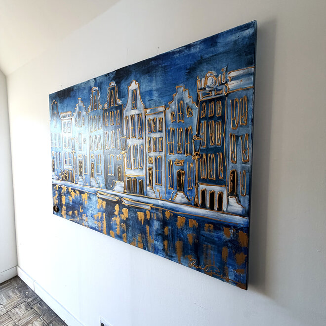 Schilderij- 100x150cm - Rick Triest - Amsterdam Herengracht -Sky Blue and Gold #11