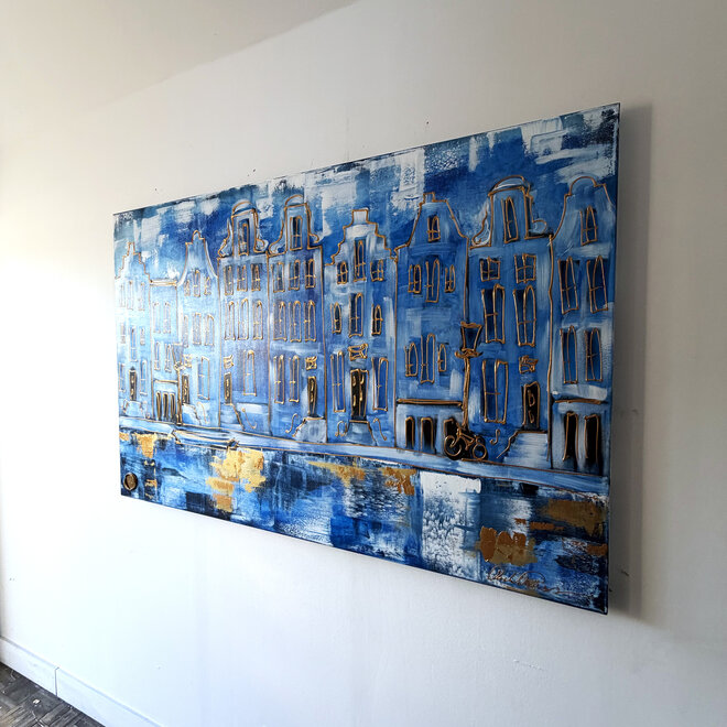 Schilderij- 100x150cm - Rick Triest - Amsterdam Herengracht -Sky Blue and Gold #10