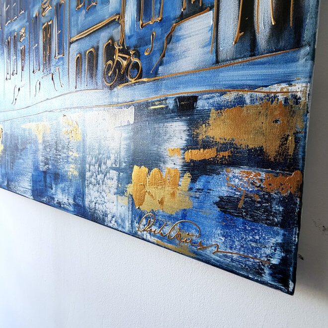 Painting- 100x150cm - Rick Triest - Amsterdam Herengracht -Sky Blue and Gold #10
