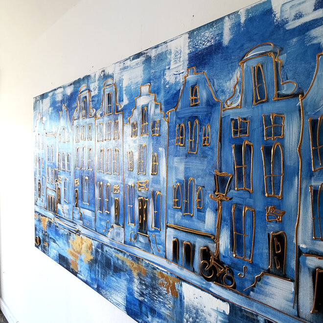 Painting- 100x150cm - Rick Triest - Amsterdam Herengracht -Sky Blue and Gold #10