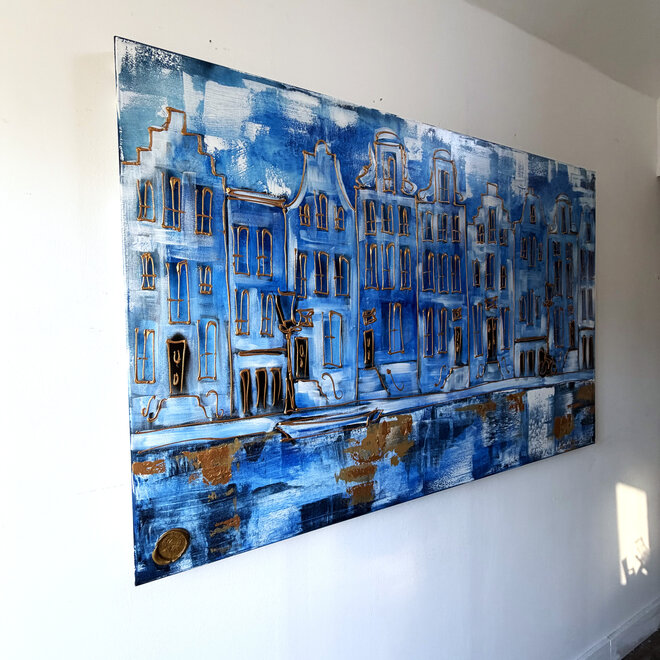 Painting- 100x150cm - Rick Triest - Amsterdam Herengracht -Sky Blue and Gold #10