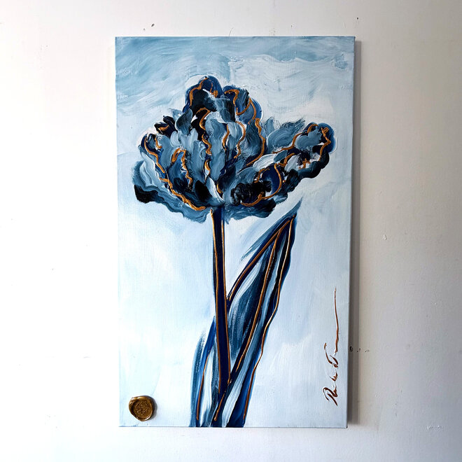 Schilderij -60x100 cm -Rick Triest - Tulpenmanie - Inspired by Dutch masters - Hollands Delfts Blauw #12