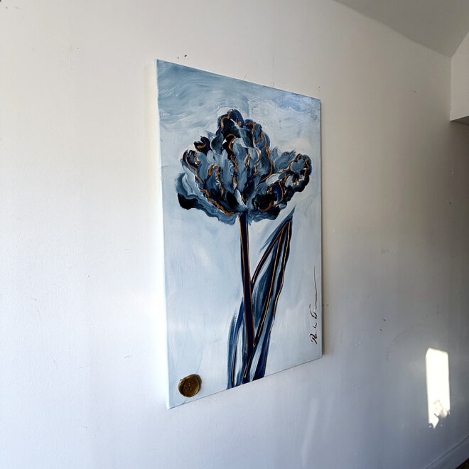 Schilderij -60x100 cm -Rick Triest - Tulpenmanie - Inspired by Dutch masters - Hollands Delfts Blauw #12