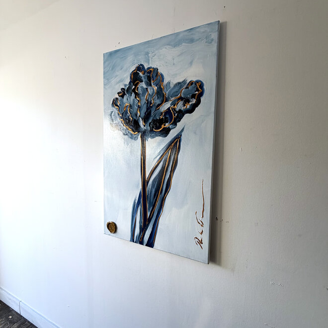 Schilderij -60x100 cm -Rick Triest - Tulpenmanie - Inspired by Dutch masters - Hollands Delfts Blauw #12