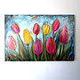 Schilderij - 80x120 cm - Rick Triest - Tulpenmanie -Pastel tulpen met goud #2
