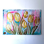Schilderij - 80x120 cm - Rick Triest - Tulpenmanie -Pastel tulpen met goud #3