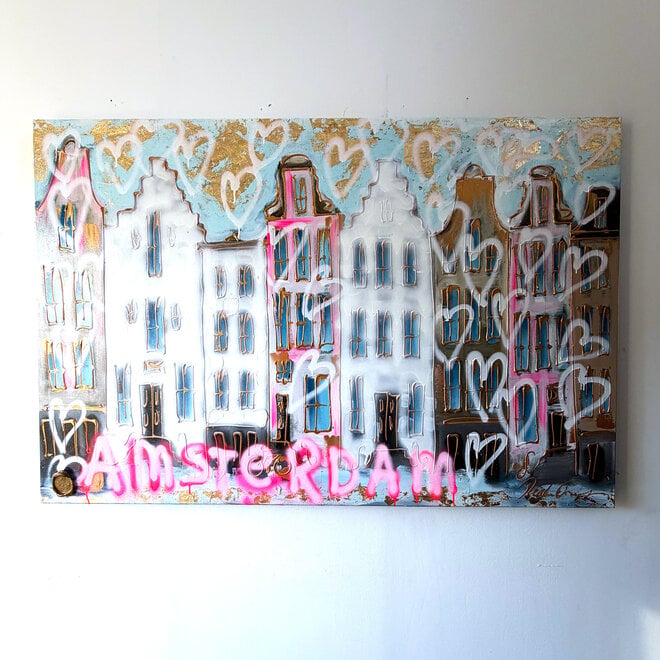 Schilderij- 100x150cm - Amsterdam Herengracht - LOVE Amsterdam #2