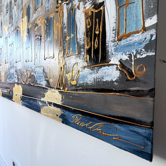 Painting- 120x150cm - Rick Triest - Amsterdam Herengracht - Blue and Gold XL