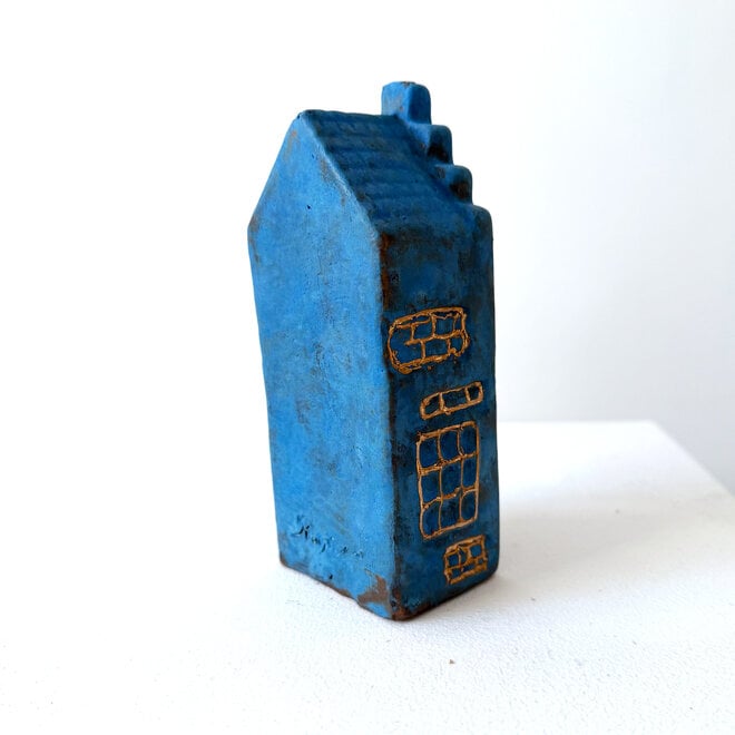 Canalhouses - Rick Triest - Grachtenpand Amsterdam Trapgevel - Brons - 6x5x15 cm - Blue & Gold