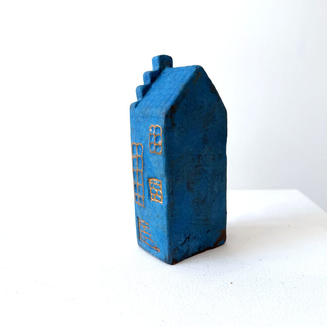 Canalhouses- Rick Triest - Canal House Amsterdam Step Gable - Bronze - 6x5x15 cm - Blue & Gold
