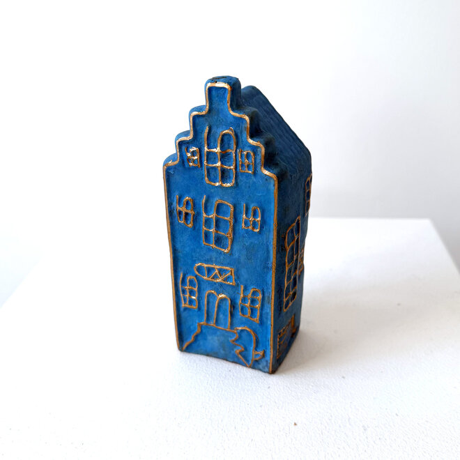 Canalhouses- Rick Triest - Canal House Amsterdam Step Gable - Bronze - 6x5x15 cm - Blue & Gold