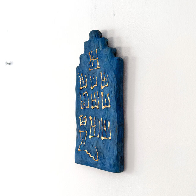 Wandsculptuur - Rick Triest - Grachtenpand Amsterdam Trapgevel - Brons - 25 cm - Blue & Gold